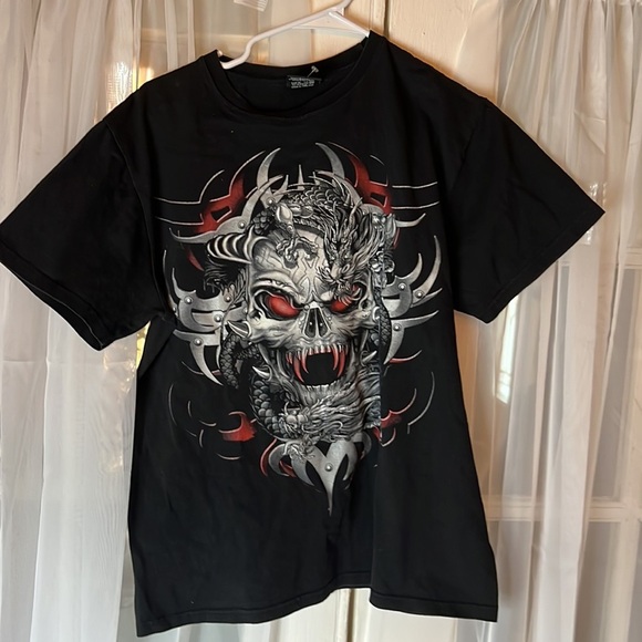 Hot Rock Skull and metal Graphic TEE Men’s Medium Front and back Print - Picture 5 of 7